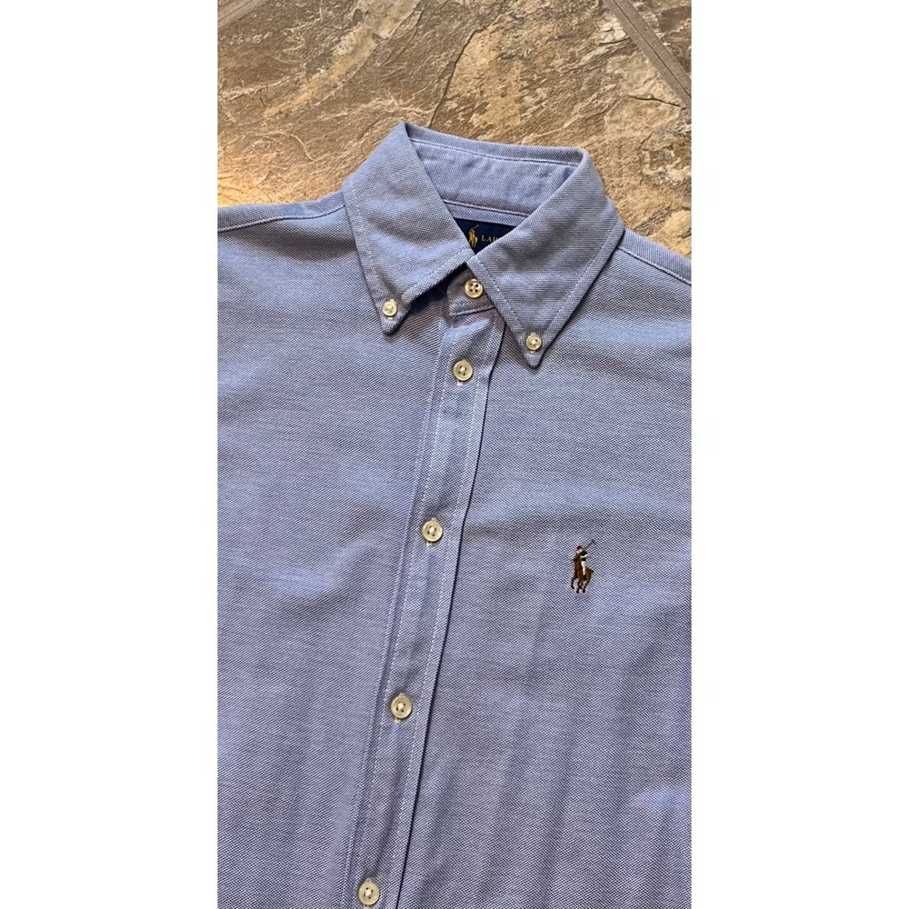 Ralph Lauren Knit Oxford Shirt Mens XS Blue Long Sleeve Button Down